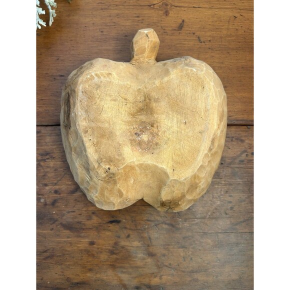 Vintage Hand Carved Wood Apple Shaped Bowl Trinket Dish Primitive Folk Art - Picture 6 of 11